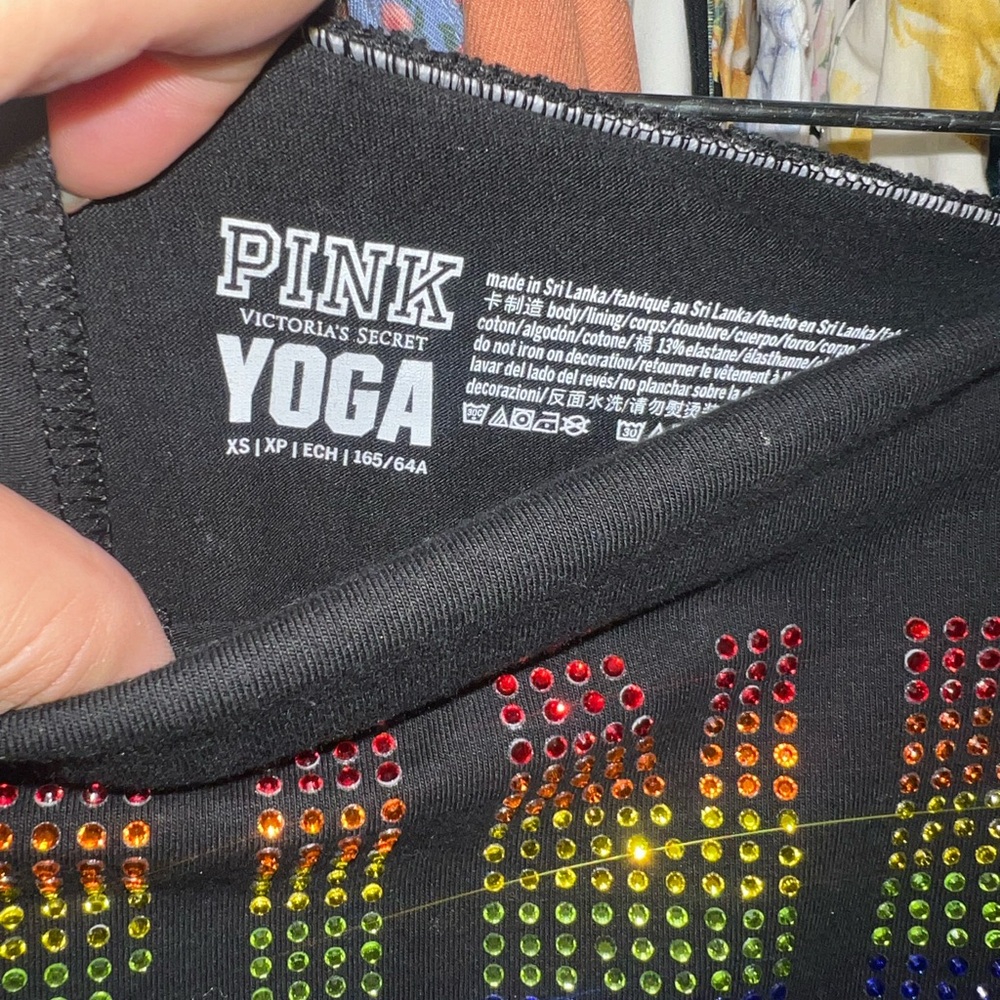 NWOT PINK Victoria's Secret Black Leggings with Colorful Logo - Picture 4 of 5